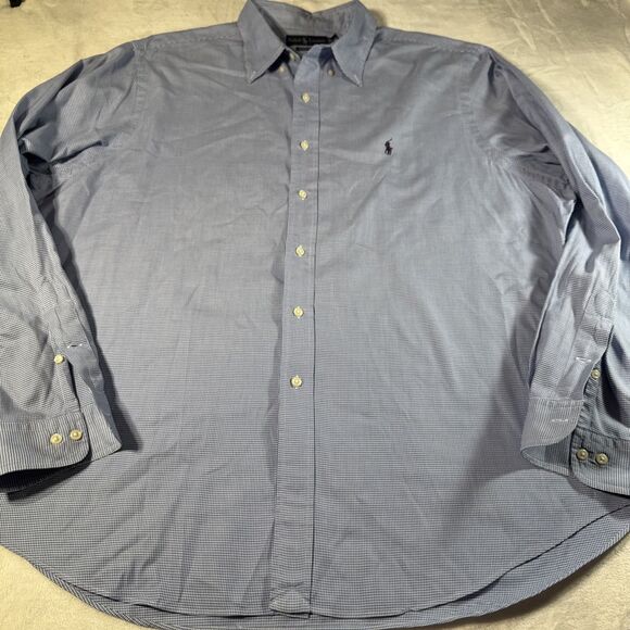 Polo Ralph Lauren Shirt Men's XXL Blue Classic Fit Houndstooth Luxury Preppy - Picture 11 of 11